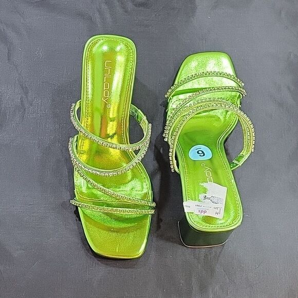 BRAND NEW UNILODY MULTI-STRAP SLIP-ON SQUARE TOE BLOCK  HEEL SANDAL - Picture 5 of 16